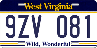 WV license plate 9ZV081