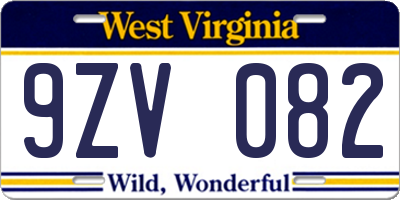 WV license plate 9ZV082