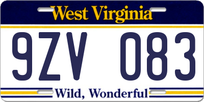 WV license plate 9ZV083