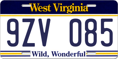 WV license plate 9ZV085