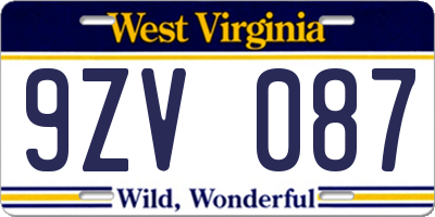 WV license plate 9ZV087