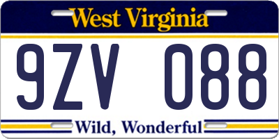 WV license plate 9ZV088