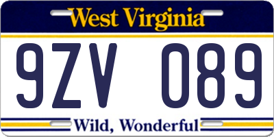 WV license plate 9ZV089