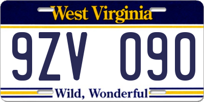 WV license plate 9ZV090