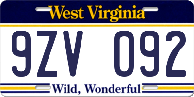 WV license plate 9ZV092