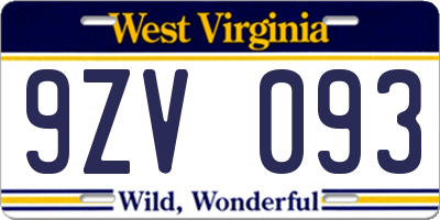 WV license plate 9ZV093
