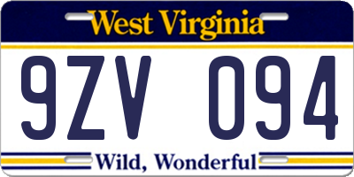 WV license plate 9ZV094