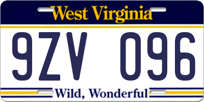 WV license plate 9ZV096