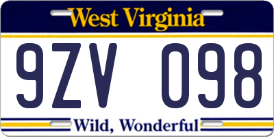 WV license plate 9ZV098
