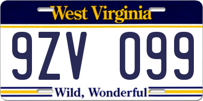WV license plate 9ZV099