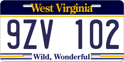 WV license plate 9ZV102