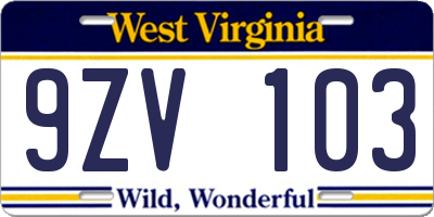 WV license plate 9ZV103