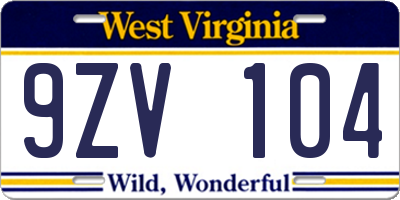 WV license plate 9ZV104