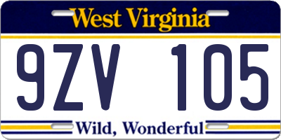 WV license plate 9ZV105