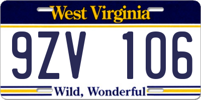 WV license plate 9ZV106