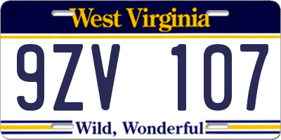 WV license plate 9ZV107