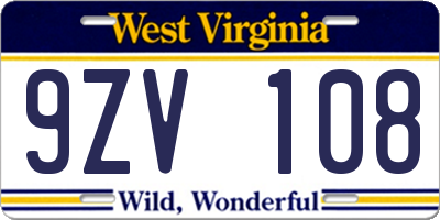WV license plate 9ZV108