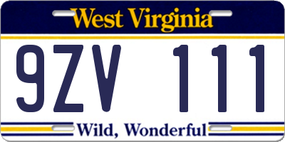 WV license plate 9ZV111