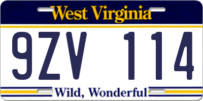 WV license plate 9ZV114