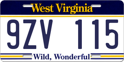 WV license plate 9ZV115