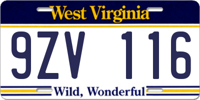 WV license plate 9ZV116