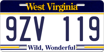 WV license plate 9ZV119