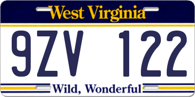 WV license plate 9ZV122