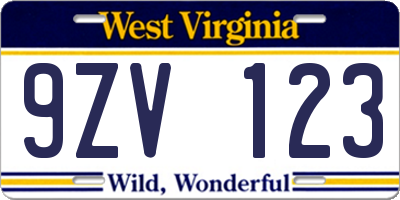 WV license plate 9ZV123