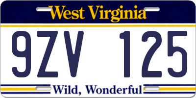 WV license plate 9ZV125