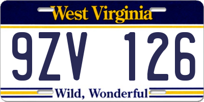 WV license plate 9ZV126