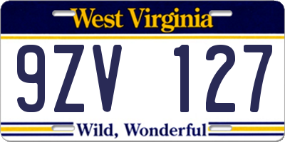 WV license plate 9ZV127