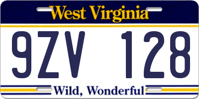 WV license plate 9ZV128