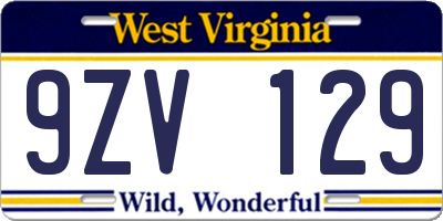 WV license plate 9ZV129