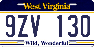 WV license plate 9ZV130