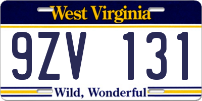 WV license plate 9ZV131