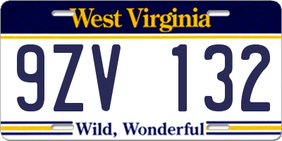 WV license plate 9ZV132