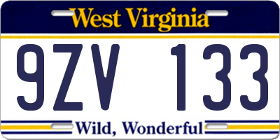 WV license plate 9ZV133
