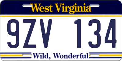 WV license plate 9ZV134