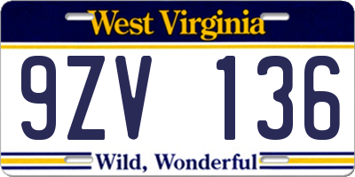 WV license plate 9ZV136
