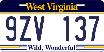 WV license plate 9ZV137