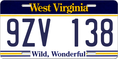 WV license plate 9ZV138