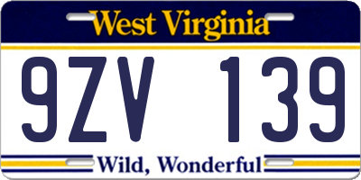 WV license plate 9ZV139