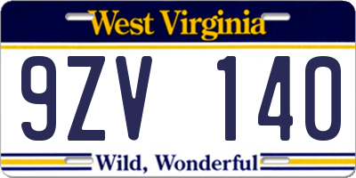 WV license plate 9ZV140
