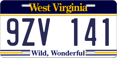 WV license plate 9ZV141