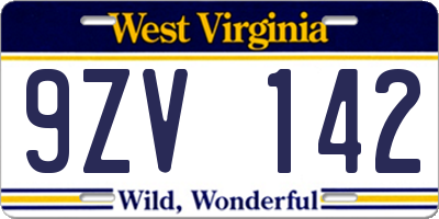 WV license plate 9ZV142
