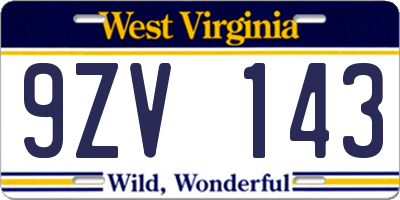 WV license plate 9ZV143