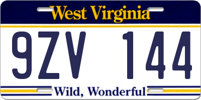 WV license plate 9ZV144