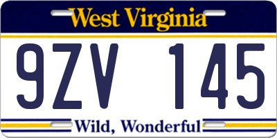 WV license plate 9ZV145