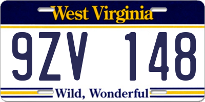 WV license plate 9ZV148