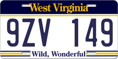WV license plate 9ZV149